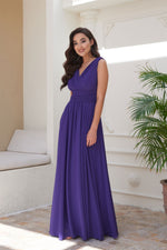 Angelino purple chiffon v neck long evening dress dress