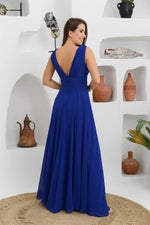 Angelino sax chiffon v neck long evening dress dress