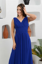 Angelino sax chiffon v neck long evening dress dress