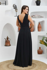 Angelino black chiffon v neck long evening dress dress