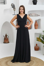 Angelino black chiffon v neck long evening dress dress