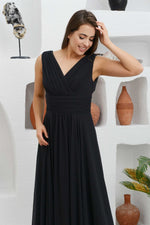 Angelino black chiffon v neck long evening dress dress