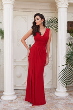 Angelino Red Sandy Slit Long Evening Dress