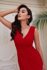 Angelino Red Sandy Slit Long Evening Dress