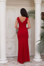 Angelino Red Sandy Slit Long Evening Dress