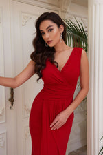 Angelino Red Sandy Slit Long Evening Dress