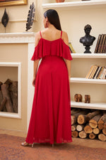 Angelino Red Low Low Sleeve Strap Long Evening Dress