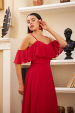 Angelino Red Low Low Sleeve Strap Long Evening Dress