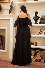 Angelino black low sleeve strap long evening dress dress