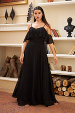 Angelino black low sleeve strap long evening dress dress