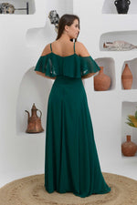 Angelino Emerald Long Evening Dress with Low Sleeve Strap