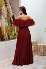 Angelino Bordeaux Long Evening Dress with Low Sleeve Strap