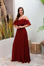 Angelino Bordeaux Long Evening Dress with Low Sleeve Strap