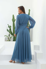 Angelino Indigo Chiffon Cruve Long Evening Dress