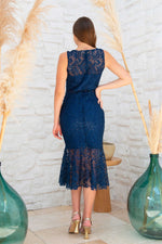 Angelino Navy blue lace flywheel short evening dress dress