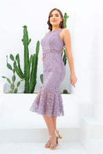 Angelino Lila Lace Volan Short Evening Dress