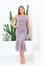 Angelino Lila Lace Volan Short Evening Dress