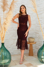 Angelino Bordeaux Lace Volan Short Evening Dress