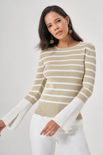 Striped Cuff Beige-Ecru Knitwear Blouse
