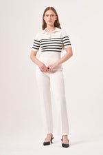 Striped Polo Neck Ecru-Black Knitwear