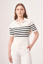 Striped Polo Neck Ecru-Black Knitwear