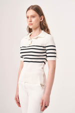 Striped Polo Neck Ecru-Black Knitwear