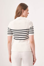 Striped Polo Neck Ecru-Black Knitwear