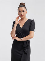 Crep Fabric Midi Dress - Black