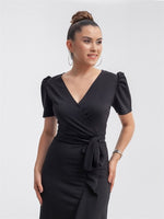 Crep Fabric Midi Dress - Black