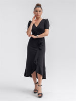 Crep Fabric Midi Dress - Black