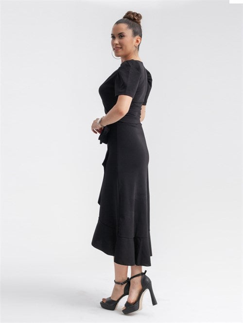 Crep Fabric Midi Dress - Black