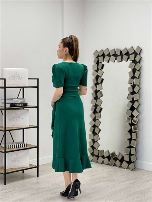 Crep Fabric Midi Dress - Emerald Green