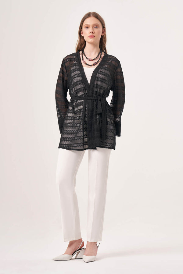 Lace Knit Black Kimono