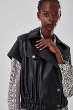 Leather Detailed Short Black Jacket