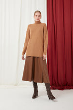 Diamond Patterned Turtleneck Mink Color Tricot Sweater