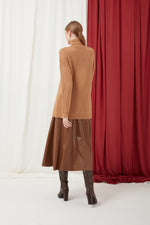 Diamond Patterned Turtleneck Mink Color Tricot Sweater