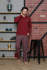 Men's Pajama Set Interlok Shoulder Piece Plaid Cotton Seasonal M70112273