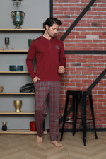 Men's Pajama Set Interlok Shoulder Piece Plaid Cotton Seasonal M70112273