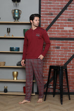 Men's Pajama Set Interlok Shoulder Piece Plaid Cotton Seasonal M70112273