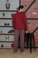 Men's Pajama Set Interlok Shoulder Piece Plaid Cotton Seasonal M70112273