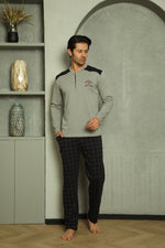 Men's Pajama Set Interlok Shoulder Piece Plaid 29 Embroidered Cotton Seasonal M70122274