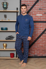 Men's pajama set interlok shoulder -piece plaid cotton seasonal M70092271