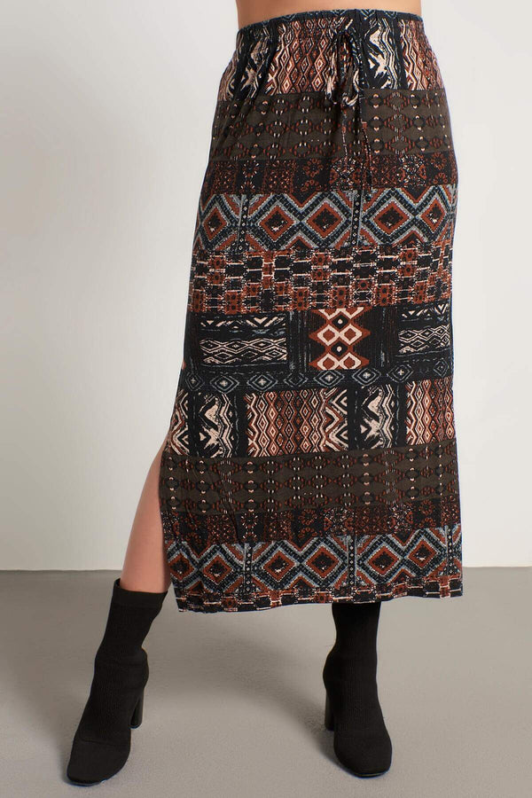 Angelino Ethnic Patterned Combed Long Skirt