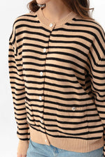 Female Gold Button Striped Knitwear Cardigan