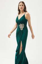 Women'S Hand Draphed Long Dress With Slit Dress