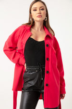 Short Stamp Coat With A Woman Belt