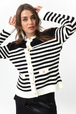 Female Gold Button Striped Knitwear Cardigan