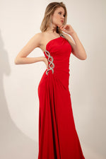 Woman One Shoulder Long Evening Dress With Stone