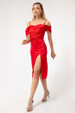 Women'S Fıne Handıng Degaje Yoki Saten Dress Dress