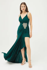 Women'S Hand Draphed Long Dress With Slit Dress